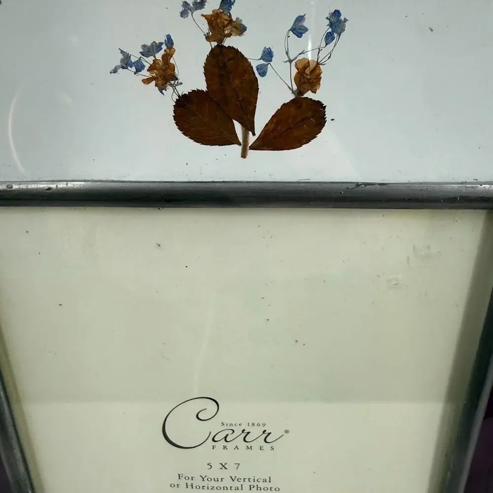 Vintage 1999 Carr Burnes Boston Stained Glass 5x7 Frame Pressed Flowers Purple
